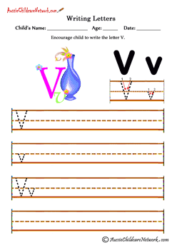 Writing alphabet V