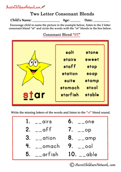 two letter consonant clusters worksheets