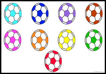 Soccer Ball Colour Match All1, matching colours worksheets, primary colour worksheets for children, secondary colour printables for children, ball colours worksheets,
